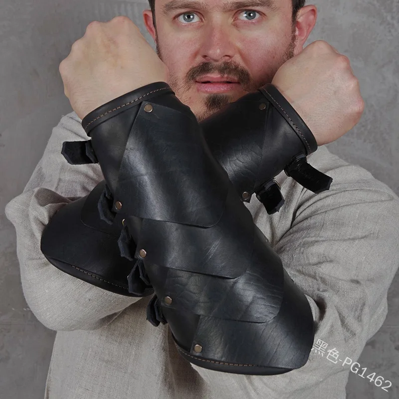 

Adult Men medieval Warrior Larp Knight leather Arm Bracer with Buckle Armor Rivet Steampunk Archer Gauntlet Cos Costume For Men