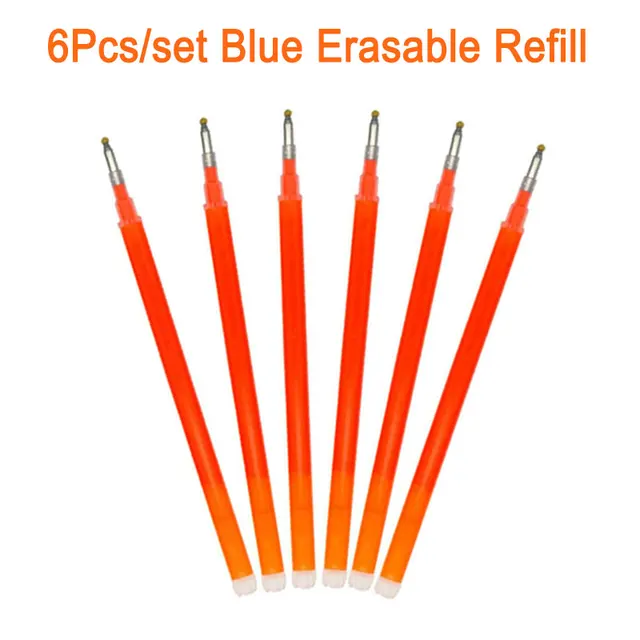 8Pcs/Set Erasable Gel Pen 0.7mm 0.5mm Bullet Tip Blue Black Red Ink Refill Rods 8 Color Writing Drawing Painting Washable Handle 6Pcs Orange Ink