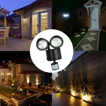 

22LED Solar Garden Light Powered Dual Head Flood Security outdoors Light PIR Motion Sensor Path Wall Lamps Emergency Floodlight