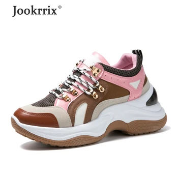 

Jookrrix 2020 Women Spring Fashion Pu Leather Shoes For Female Increased 7CM Wedges Thick Sole Women Chunky Sneakers ZD2664