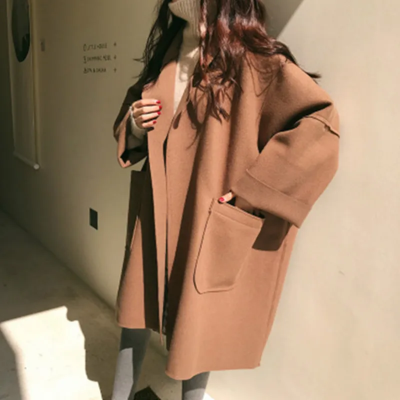 caramel colour Neploe корейский Зимний темперамент средней длины секция Casaco Feminino Короткий плащ Хепберн студенческое Пальто осеннее свободное 45637 - Цвет: caramel colour