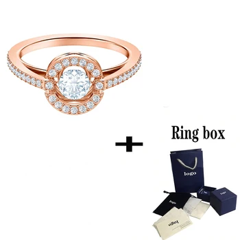 

SWA Fashion High Quality SPARKLING DANCE ROUND Ring Charm Shine Exquisite Crystal Ladies Ring Send Girlfriend Chic Jewelry Gift