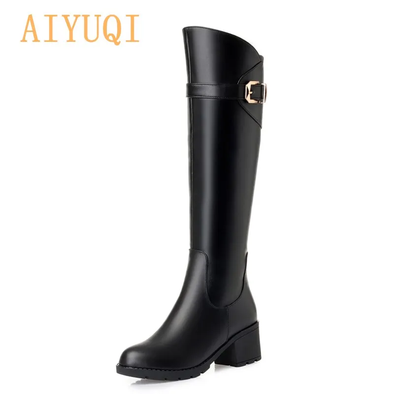 

AIYUQI Women High Boots Genuine Leather 2020 New High-heel Fashion Women Riding Boots Large Size Round Toe Knight Boots Women
