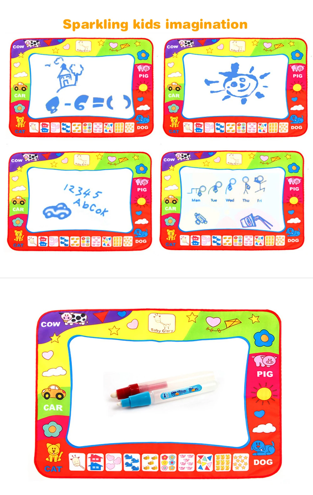 _0680X60cm Kids Water Drawing Painting Writing Toys Doodle Aquadoodle Mat Magic Drawing Board+2 Water Drawing Pen Intelligence Toys