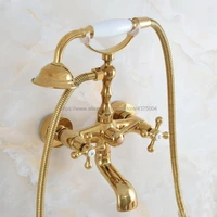 Bathtub Faucet Golden Wall Mounted Rain Shower Faucet Round Handheld 2 Handle Luxury Bathroom Mixer Tap Set Nna848 1