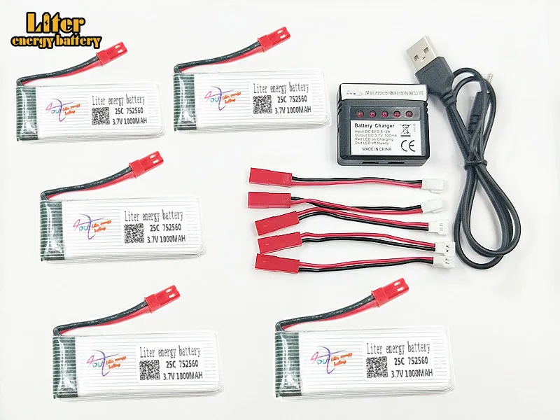 3,7 V 1000mah 752560 30c для 8807 8807w A6 A6W Rc Квадрокоптер запасные части 5в1 баланс зарядное утсройство батарея Аксессуары Rc дроны - Цвет: 5 Pcs with C