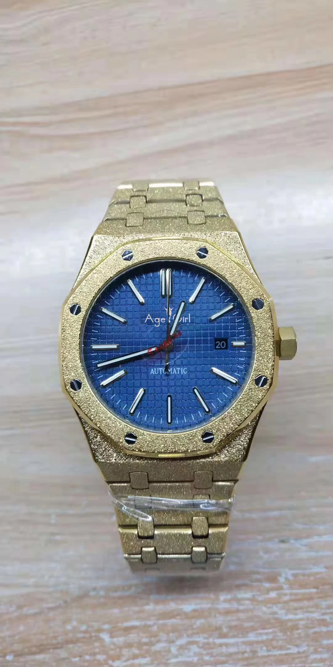 

Luxury Brand New Men Automatic Mechanical Watch Stainless Steel Yellow Gold Matte Diamond Crystal Sapphire Glass Back Watch Blue