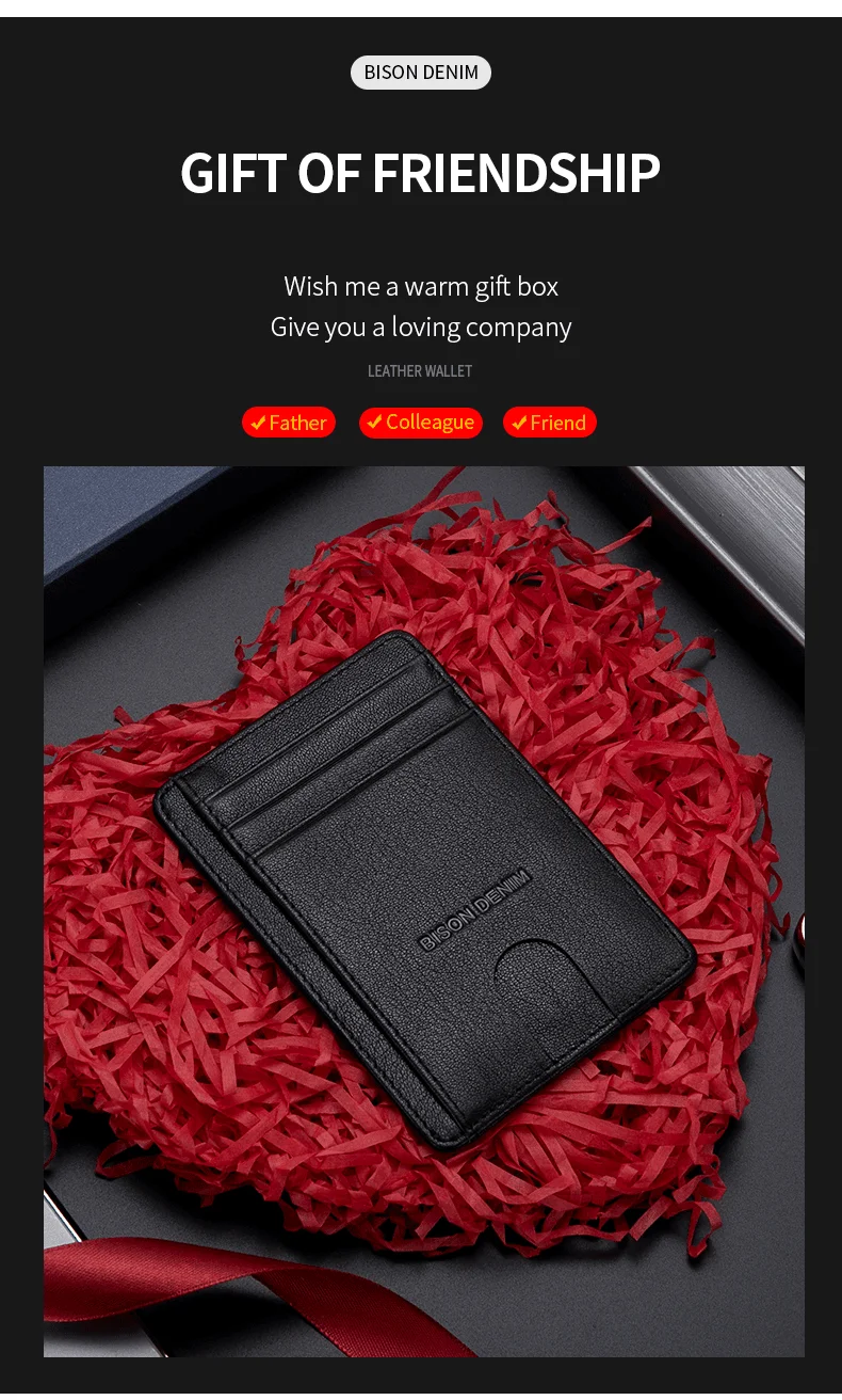 BISON DENIM Kuh Leder Mode Dünne Minimalist Männer Brieftasche Kreditkarte Halter RFID Blocking Leder Geldbörse 11.3*8.2*1cm W9670-1BS – Detail 2