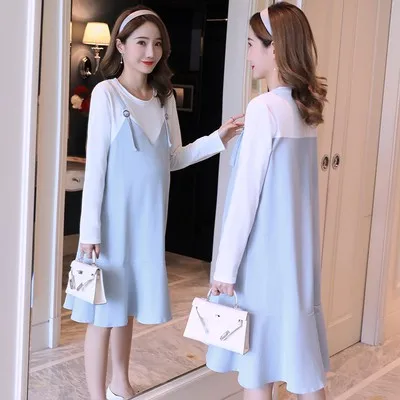 Sweet Patchwork Maternity Cotton Dresses Autumn Spring Fashion Clothes for Pregnant Women Elegant Pregnancy Dresses Clothing