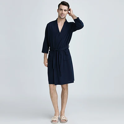 Men Navy Lovers кимоно пижама из вафельной ткани элегантное женское платье сексуальный пеньюар женский халат мужской темно-синий длинный халат тонкая одежда для невесты - Цвет: Men Navy