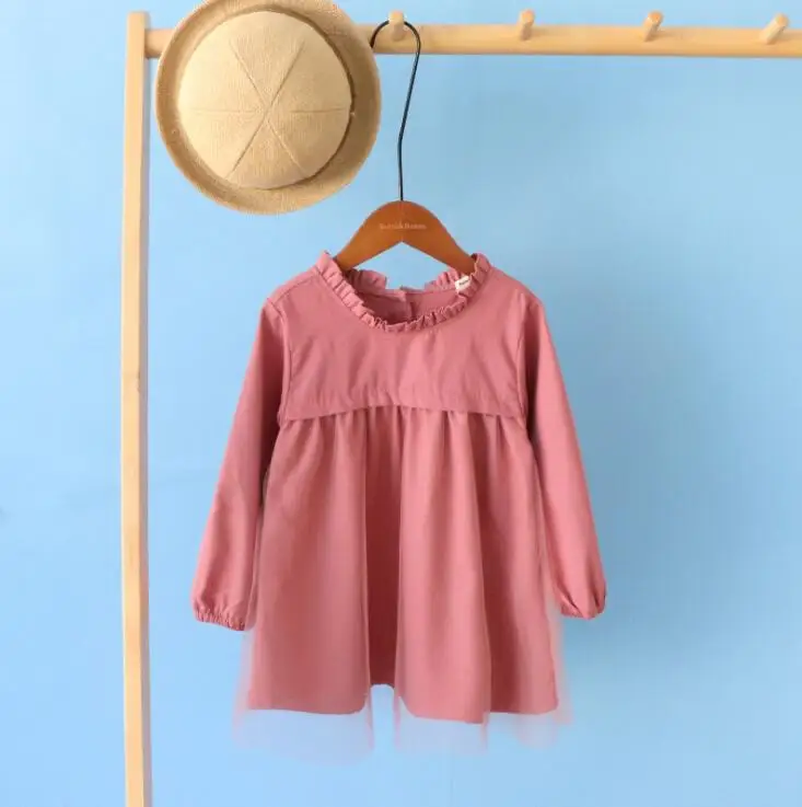 Korean Style Girls Patchwork Dress Fashion Autumn Cotton Tulle Girls Dresses 3-8 Years