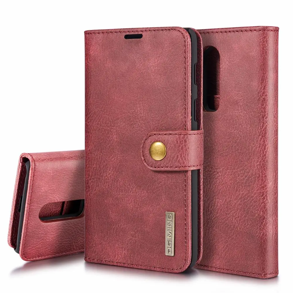 

Phone Case For Genuine Leather Silicone Detachable Three Slot Kickstand Case For OnePlus 6 Magnetic Luxury Wallet Case Cover