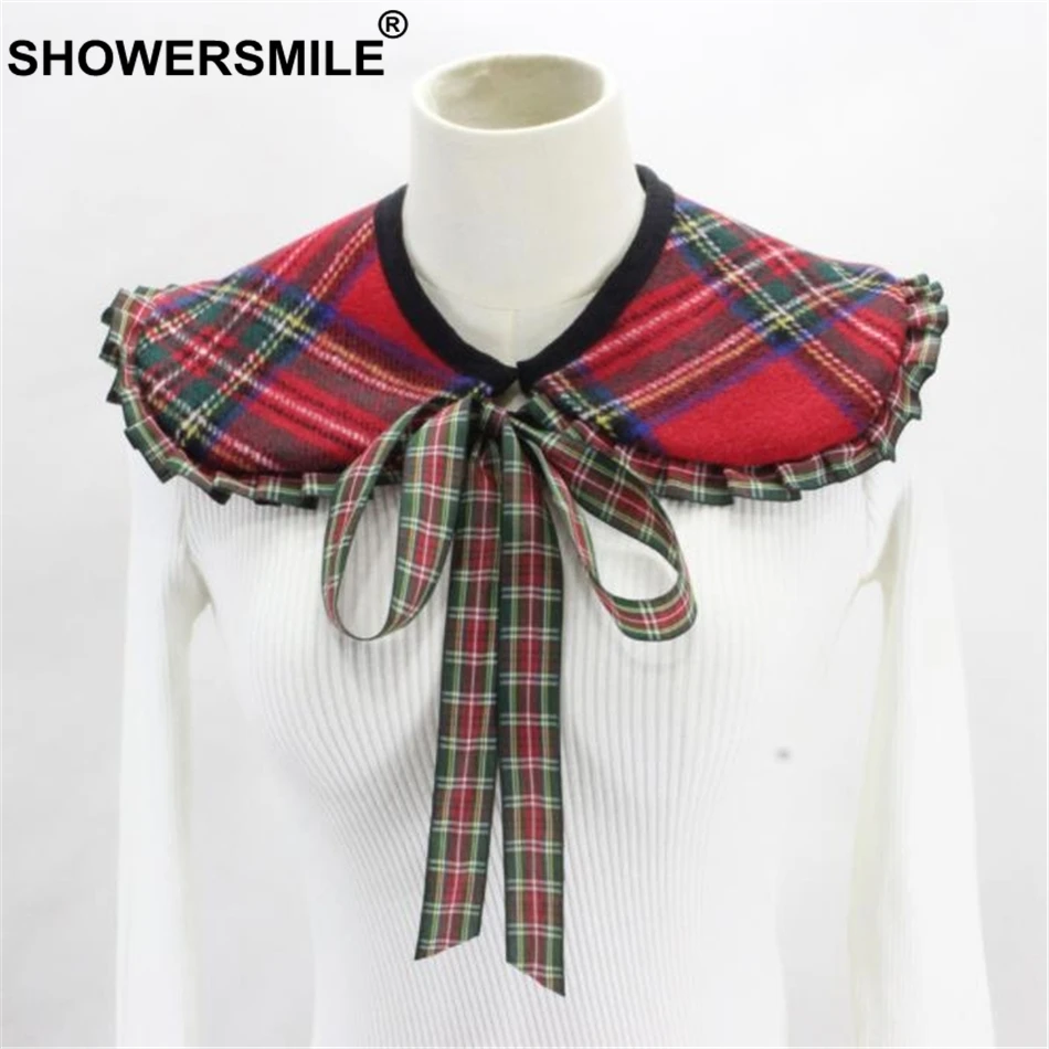 SHOWERSMILE женский Поддельный Воротник Красный клетчатый шерстяной съемный воротник