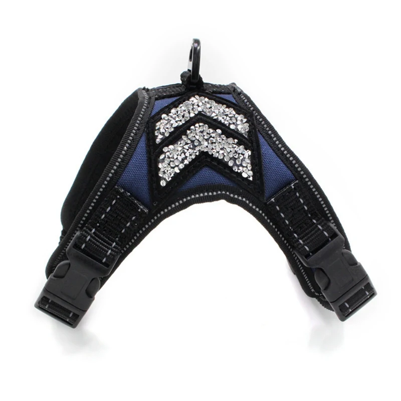 Dark Blue Безопасная блестящая жилетка Воздухопроницаемый жгут для собак, аксессуары для домашних животных оптом, светоотражающие Стразы - Color: Dark Blue