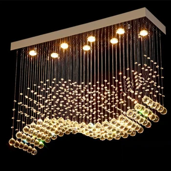 

New K9 Crystal Chandeliers LED Chrome Finished Light Wave Art Decor Modern Suspension Lighting Hotel Villa Hanging Lamp