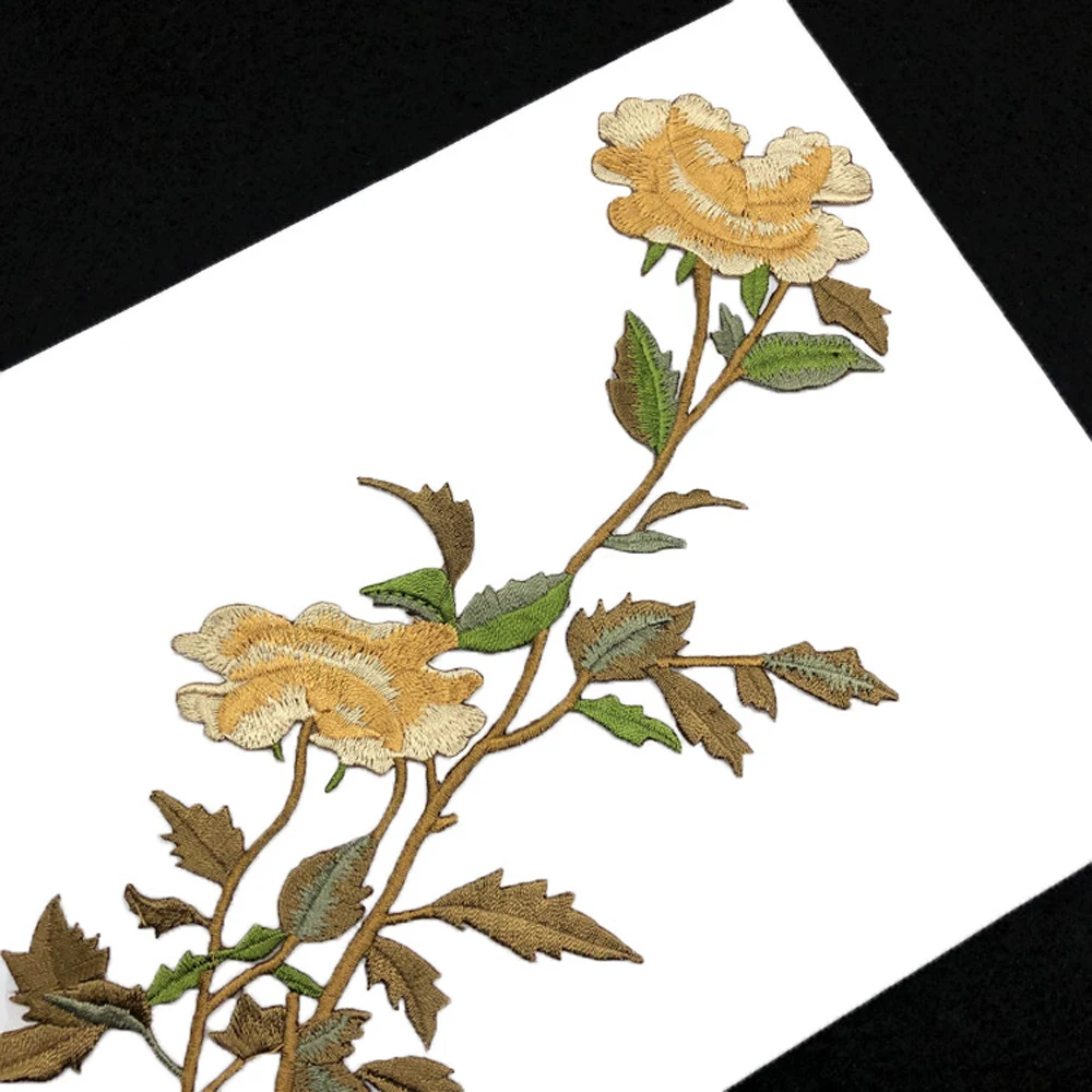AHYONNIEX Günstige Große Gelbe Rose Blume Patch Stickerei Aufkleber Eisen Auf Patches für Kleidung Applique Stickerei – Detail 3