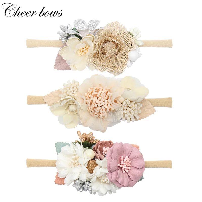 

Artificial Flowers Headband for Girls Handmade Floral Nylon Hair Bands Children Kids Headwear Hair Accessories