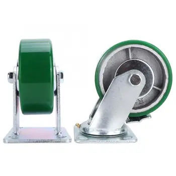 

4Pcs Heavy Duty 5in Green PU Caster (2Pcs Rotating Brake Wheel + 2Pcs Rigid Wheel) Power Tool Accessories