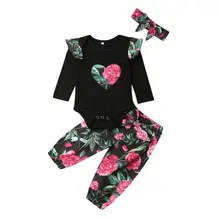 Focusnorm/Одежда для новорожденных девочек от 0 до 18 месяцев, 3 предмета комбинезон с длинными рукавами и цветочным принтом, топы, штаны с цветочным принтом осенняя одежда