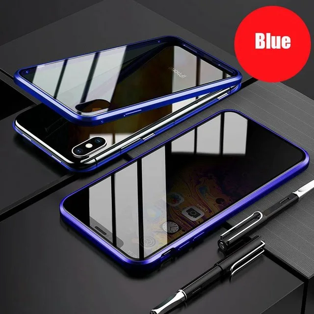 Blue Магнитный чехол для iPhone 8 7 11 Pro Max X XS MAX XR 6 6S Plus двусторонний защитный чехол из закаленного стекла - Цвет: Blue
