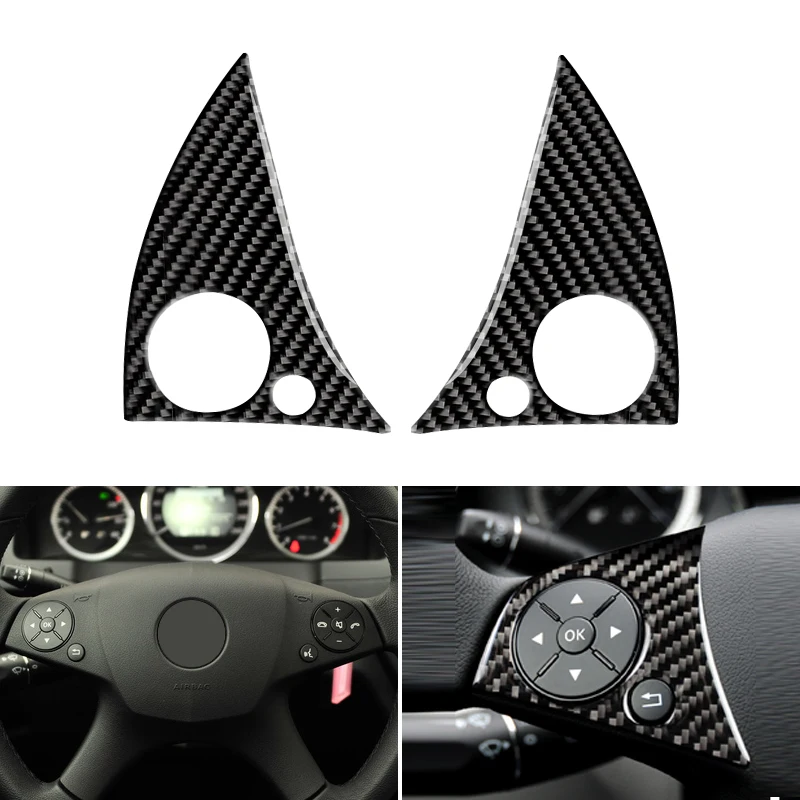 

Real Carbon Fiber Car Styling Steering Wheel Panel Switch Button Frame Trim For Mercedes Benz C Class W204 2007 2008 2009 2010
