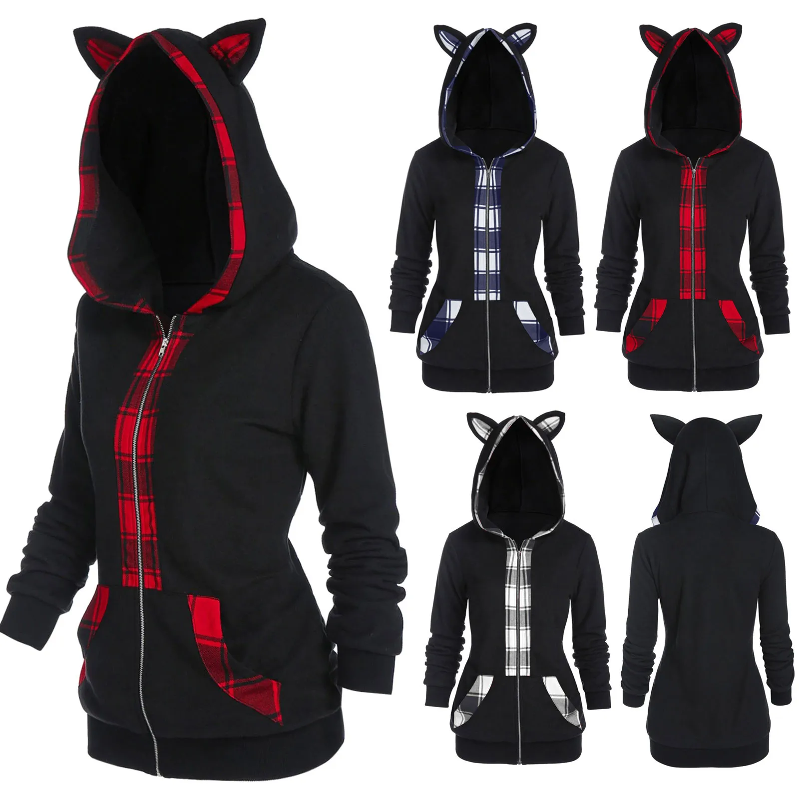 Fashion Cat Ear Hooded Jacket Coat Casual Sweatshirt Pockets Zipper