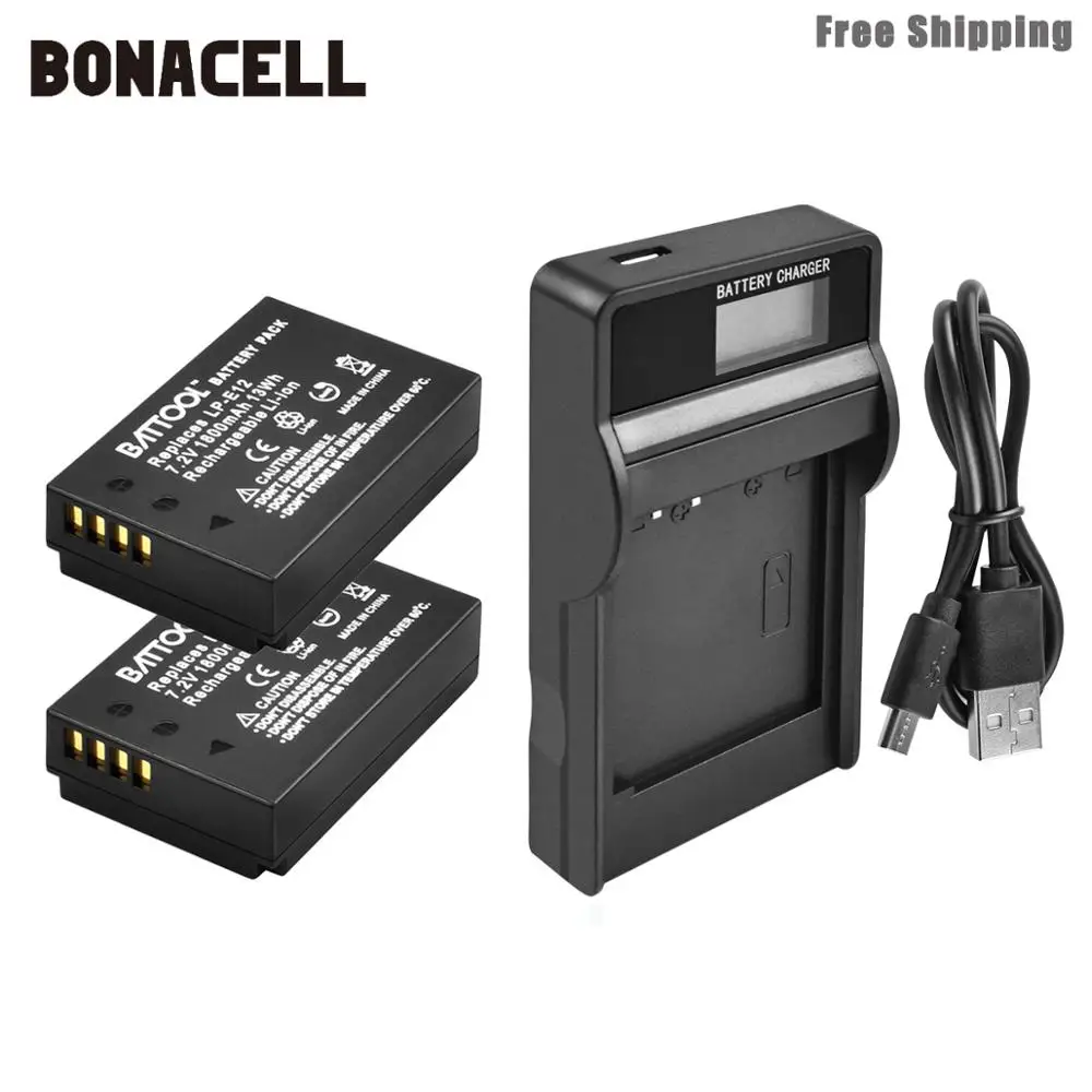 Аккумулятор для камеры bonacel LPE12 LP E12 аккумулятор 1800 мАч + ЖК зарядное устройство Canon