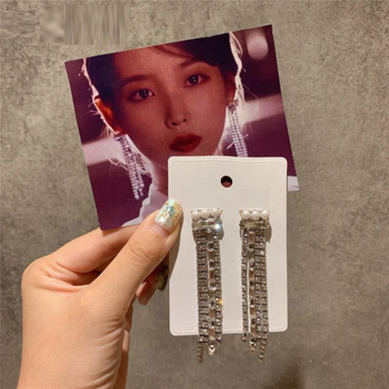 

2019 Korean New Fashion Luxury Crystal Tassel Elegant Temperament Earrings For Female Party Earring