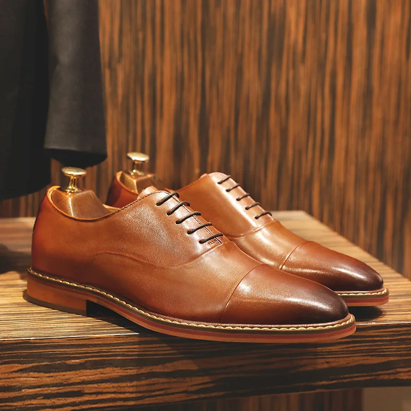 DESAI Men's Genuine Leather Business Dress Shoes Formal Wear Shoes Men Invisible Increase Soft Lining Casual Shoes EU Size 38-45