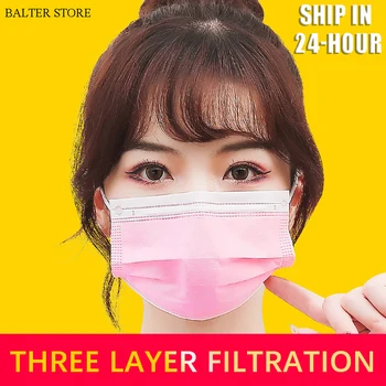 

10/50/100pcs Disposable Face Mask Nonwoven Pink 3 Layers Civil Anti Dust Smog Breathable Gauze Mask Adult Pink Face Mouth Mask