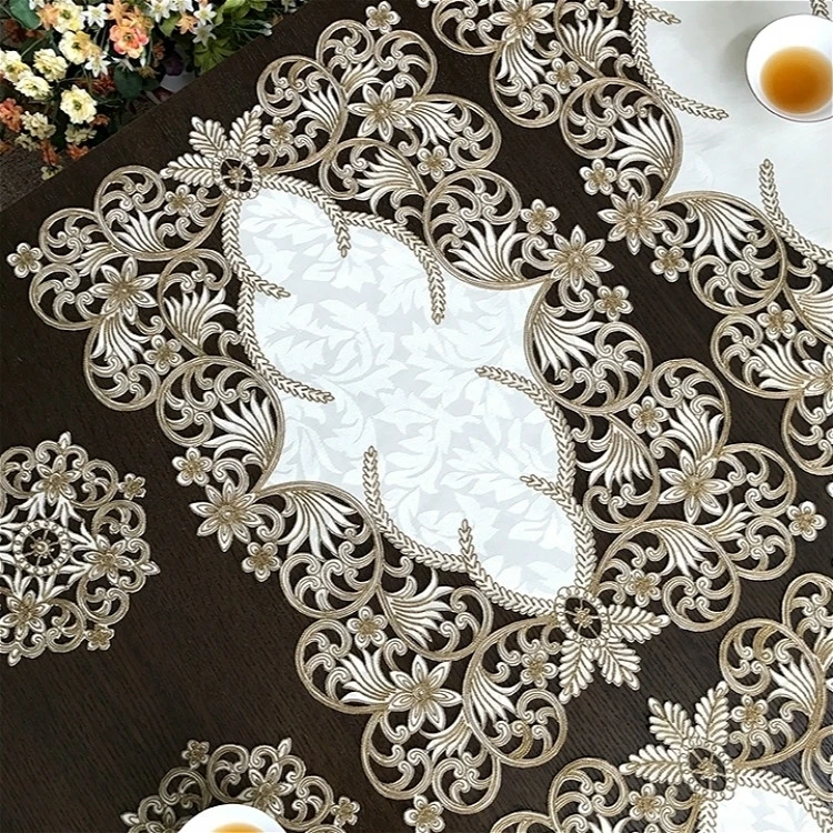 

NEW Brocade Cloth Embroidery Hollow European Rectangular Tablecloth Coffee Fruit Snack Table Mat Furniture Luxury Tea Coaster