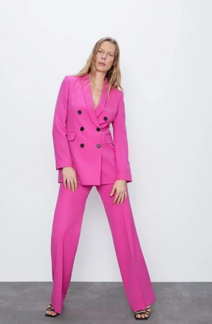 Fuchsia stretch Pantsuit with peak lapels