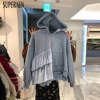 

SuperAen Korean Style Hooded Sweatshirts 2019 Autumn New Cotton Wild Casual Hoody Casual Fashion Velvet Solid Color Sweatshirts