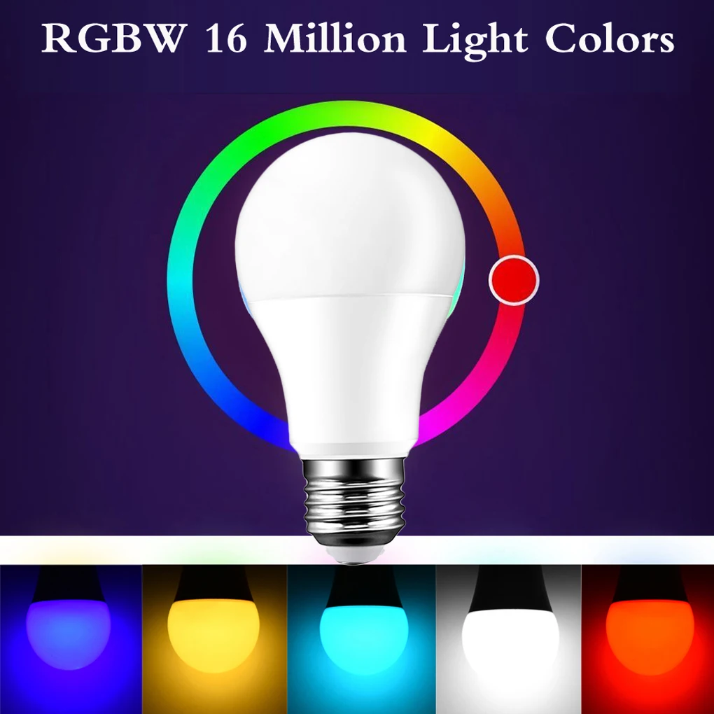 Смарт E27/E26/E14/B22 Светодиодный Интеллектуальный WiFi светильник RGB + W с регулируемой