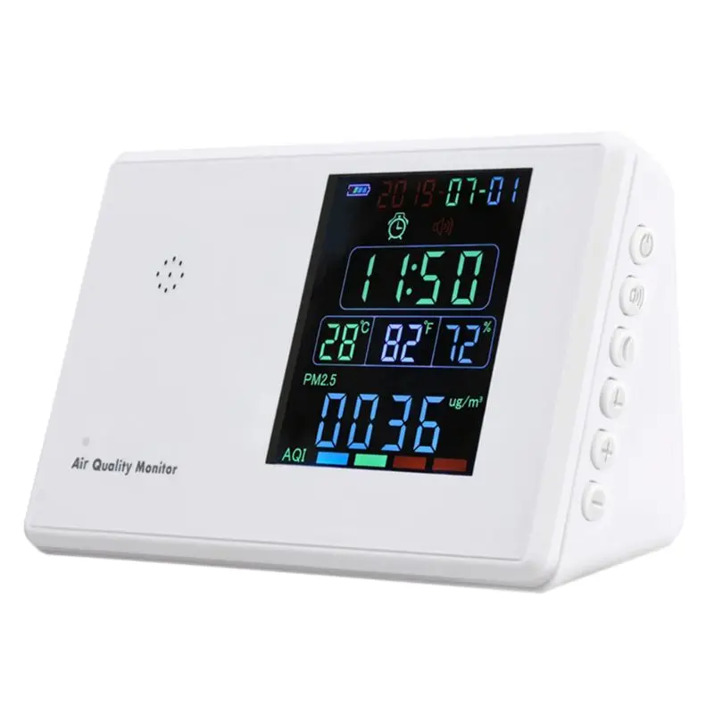 

Air Quality Monitor PM2.5 CO2 HCHO TVOC CO2 AQI Detector Gas Analyzer with Clock 37MD