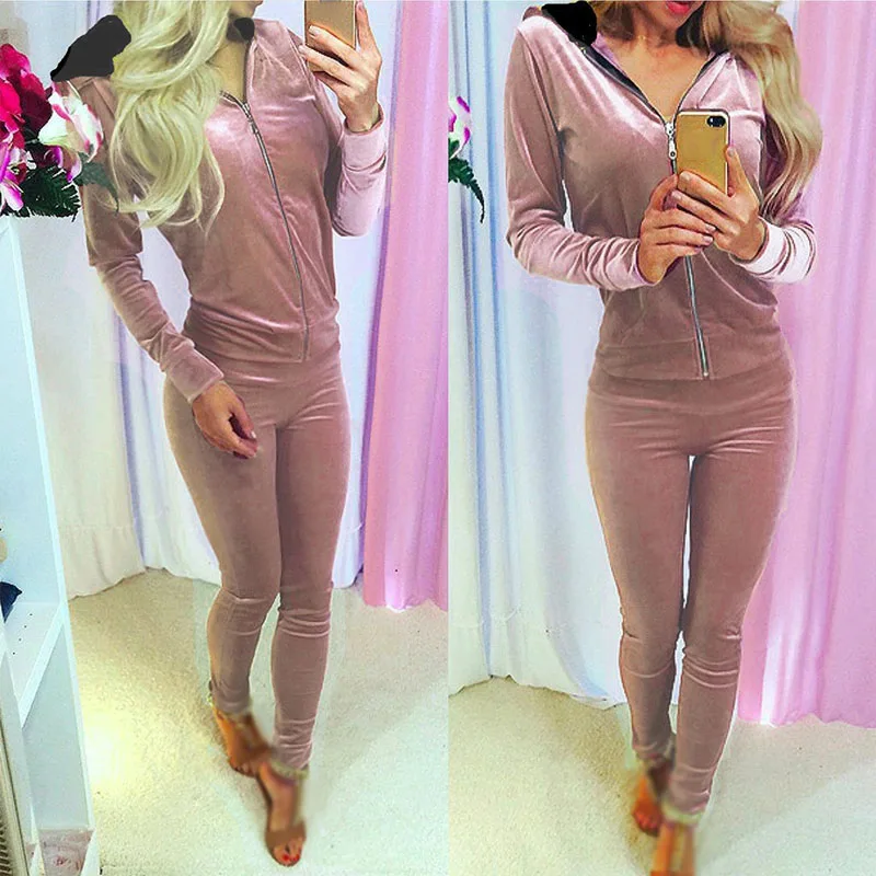 

Ladies Velvet Tracksuits Women Set Hooded Track Suit 2pcs Set Sportswear Female Sweatshirt Leisure Clothing Newest 2019 3 Colors