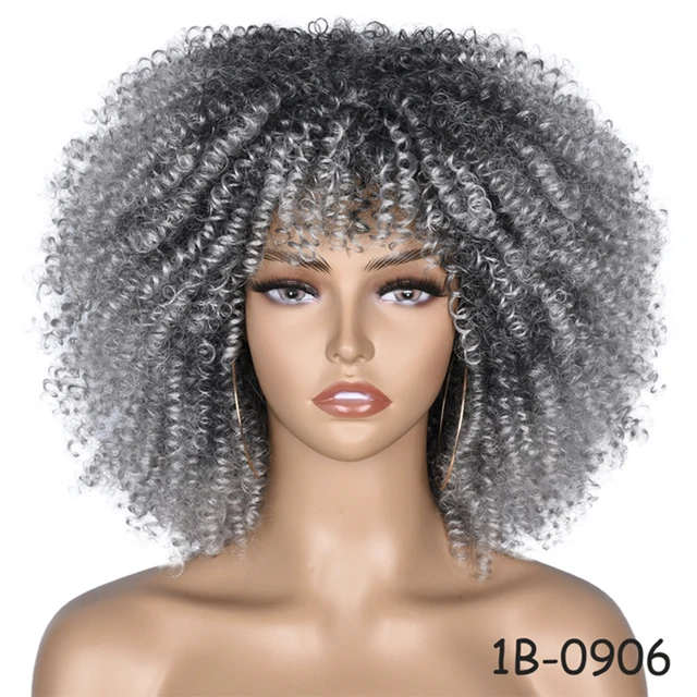 Short Hair Afro Kinky Curly Wig With Bangs Loose Synthetic Cosplay Fluffy Natural Wigs For Black Women Dark Brown 10