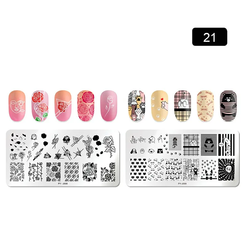 Set 21 PICT YOU прямоугольные пластины для штамповки ногтей геометрические из нержавеющей стали инструменты для штамповки ногтей набор шаблонов - Цвет: Set 21