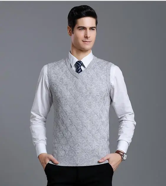 Мужской повседневный Однотонный свитер жилет высокого качества мужской v-образный вырез вязаный кашемировый пуловер для зимы