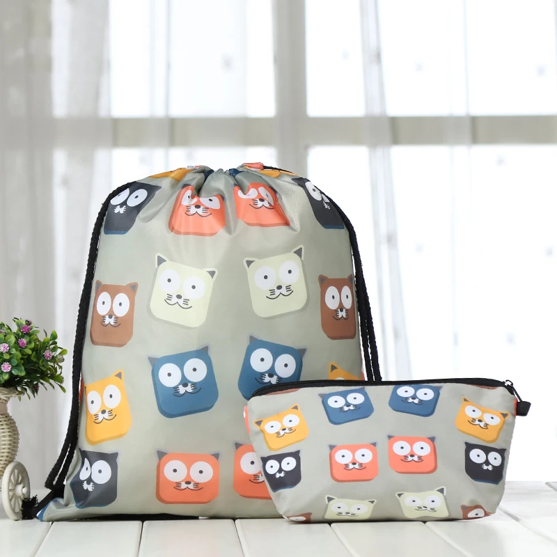 drawstring Suit Backpack drawstring bags fashion men Casual bags unisex Women's shoulder 3D Clutch bag Polyester animal cat new