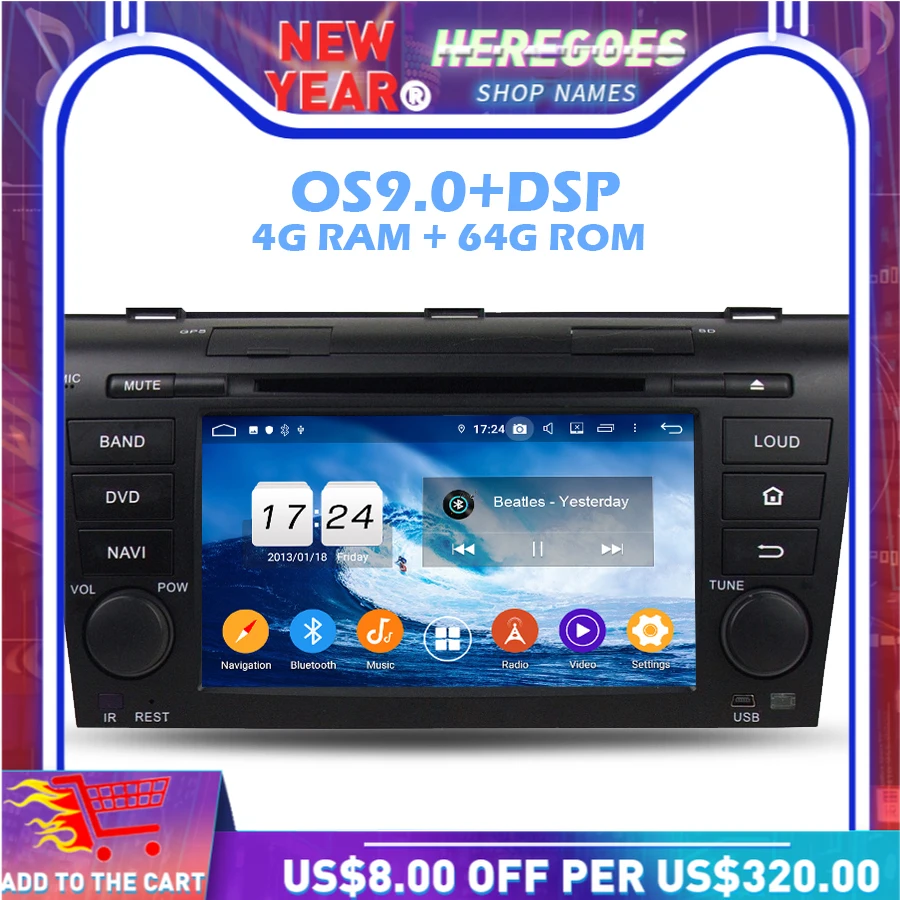 DSP ips Android 9 0 4 Гб + 64 ГБ 8 ядерный автомобильный dvd-плеер gps карта радио wifi Bluetooth 2 Din для
