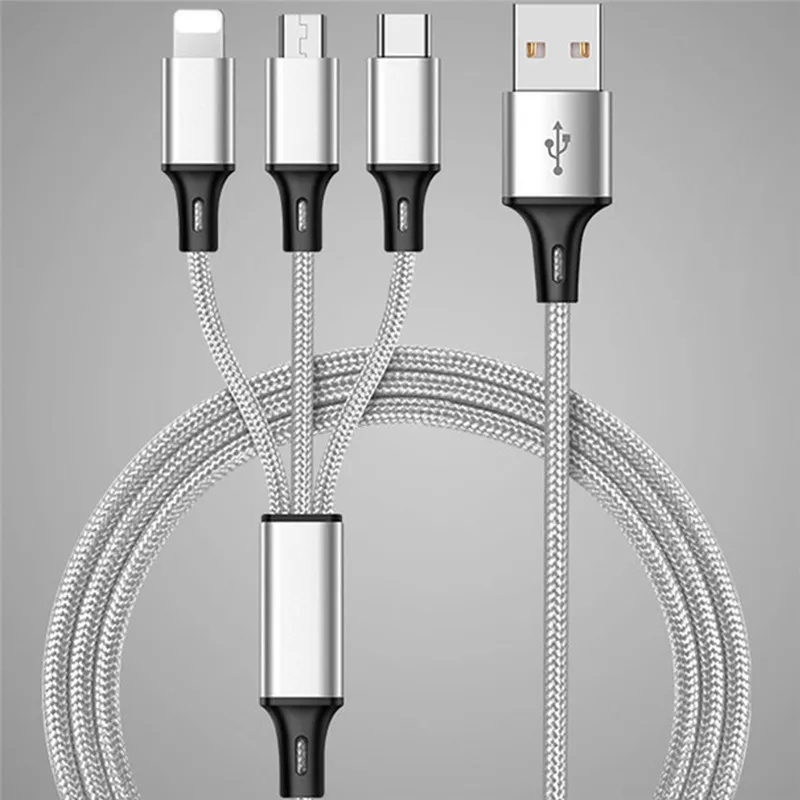 3в1 быстрое зарядное устройство кабель type C Micro USB кабель Универсальный многофункциональный кабель для iphone 6 6S 7 8 Plus Android смартфон - Цвет: Silver