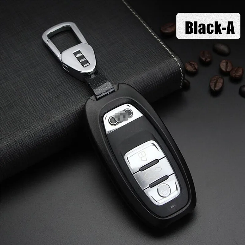 Car Auto Remote Metal Key Case Holder Cover With Key Chain For Audi A4L/A6L/Q5L/A3/Q3/Q7/A5A8 - Название цвета: Tpye A Black