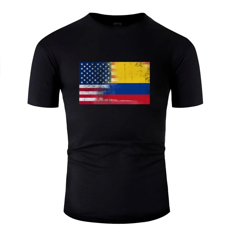 

Print Colombian American Half Colombia Half America Flag Tshirt Men Humor Men Tee Shirt Round Neck Male