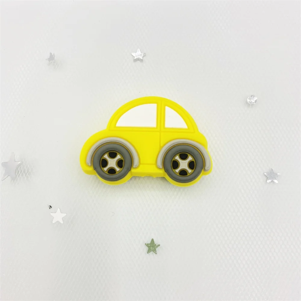 5pcs Mini Car Silicone Beads Baby Teether Bead Teething Toys Accessories Food Grade Silicone kid boys DIY Toddler toys 2