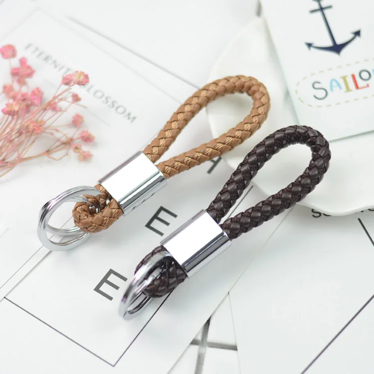 Weaving Leather Rope Double Coils Metal Keychains for Both Men And Women Car Key Chain Creative Mobile Phone Pendant Key Ring