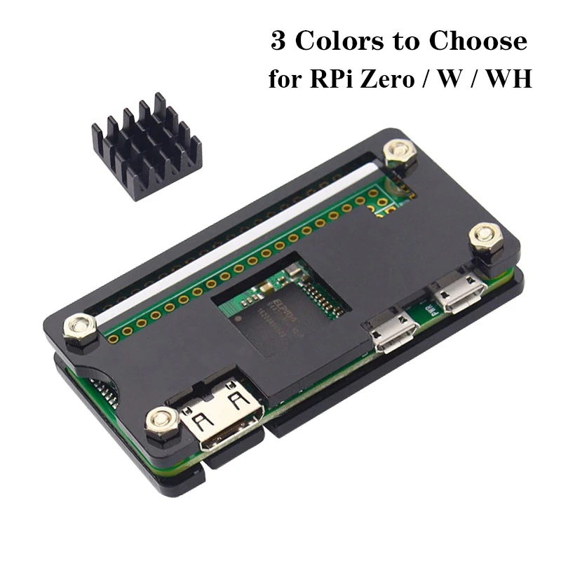 Aluminum Heat Sink For Raspberry Pi Zero W/V1.3 Black Acrylic Case 