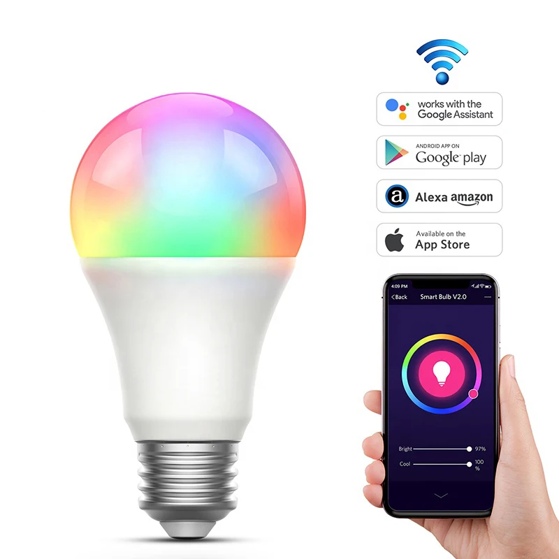 

Smart Light Bulb 9W Color Changing Wifi Hue Light E27 E26 B22 RGB LED Lamp Bulb Work App With Alexa Google Wake Up Magic Bulb