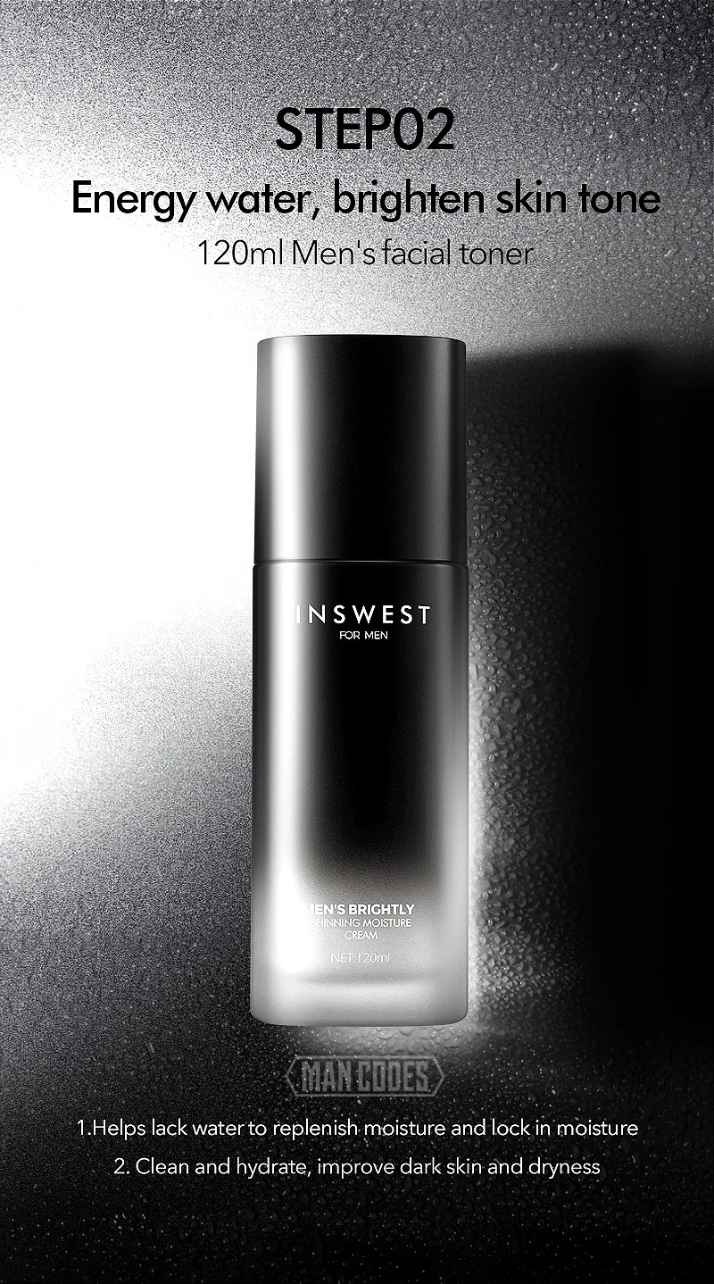 INSWEST 120 мл* 3 шт мужской Осветляющий набор для ухода за кожей очищающее средство и тонера и лосьон увлажняющий, антивозрастной Гладкий ежедневный уход за лицом уход