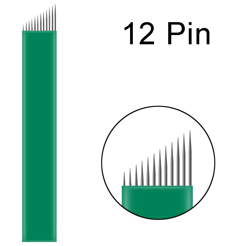 12pin Новинка 0,18 мм диаметр 14 микроволоконная игла иглы Лезвия Ламина Agulha Sobrancelha микроблейдинг tebori 14 Pontas Flex brow tatoo - Габаритные размеры: 12pin